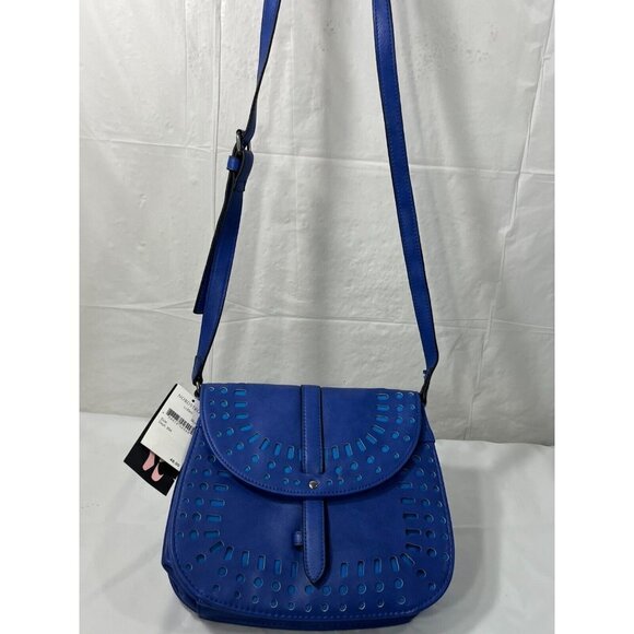 Dirty Ballerina Coral Blue Perforated Faux Leather Saddle Crossbody - Picture 12 of 12